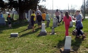 The class visits the Big Run Cemetery.